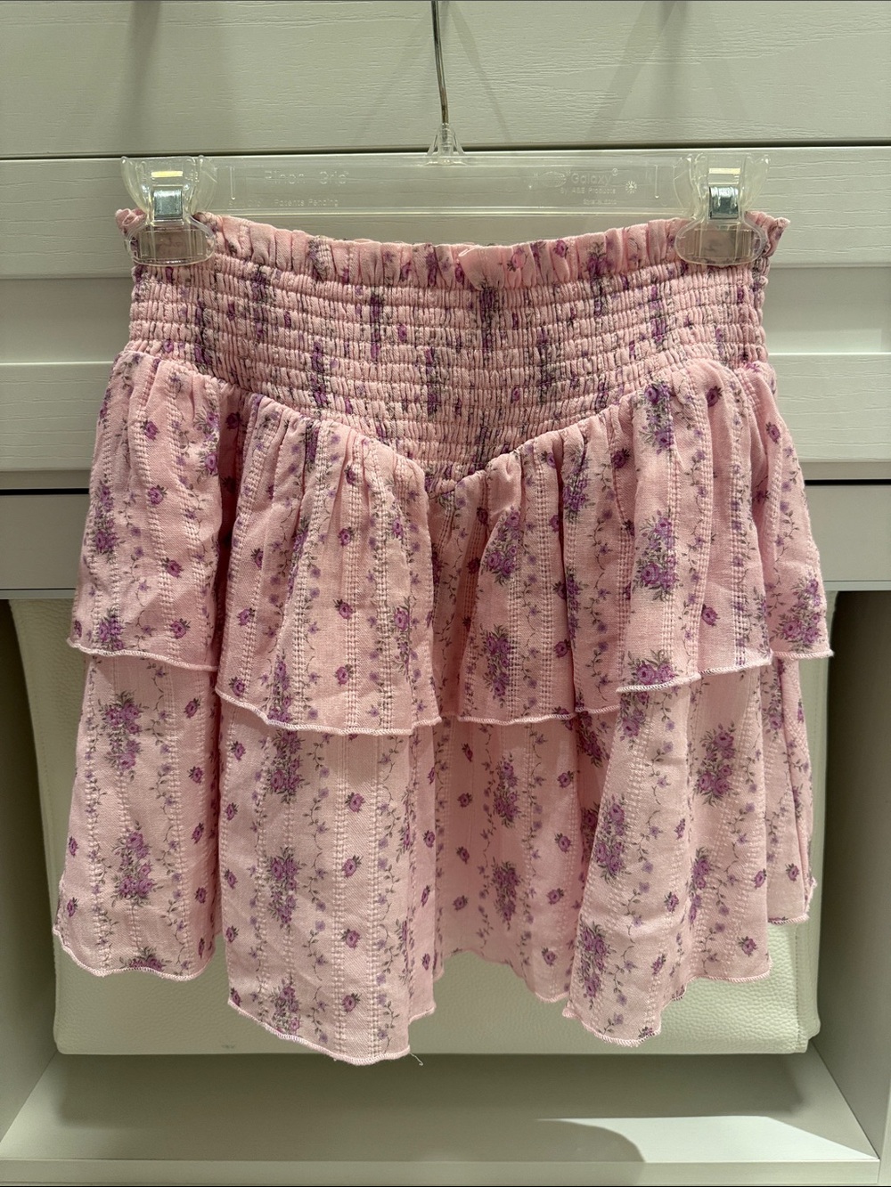 Katie J NYC Pink Floral Tiered Mini Skirt
